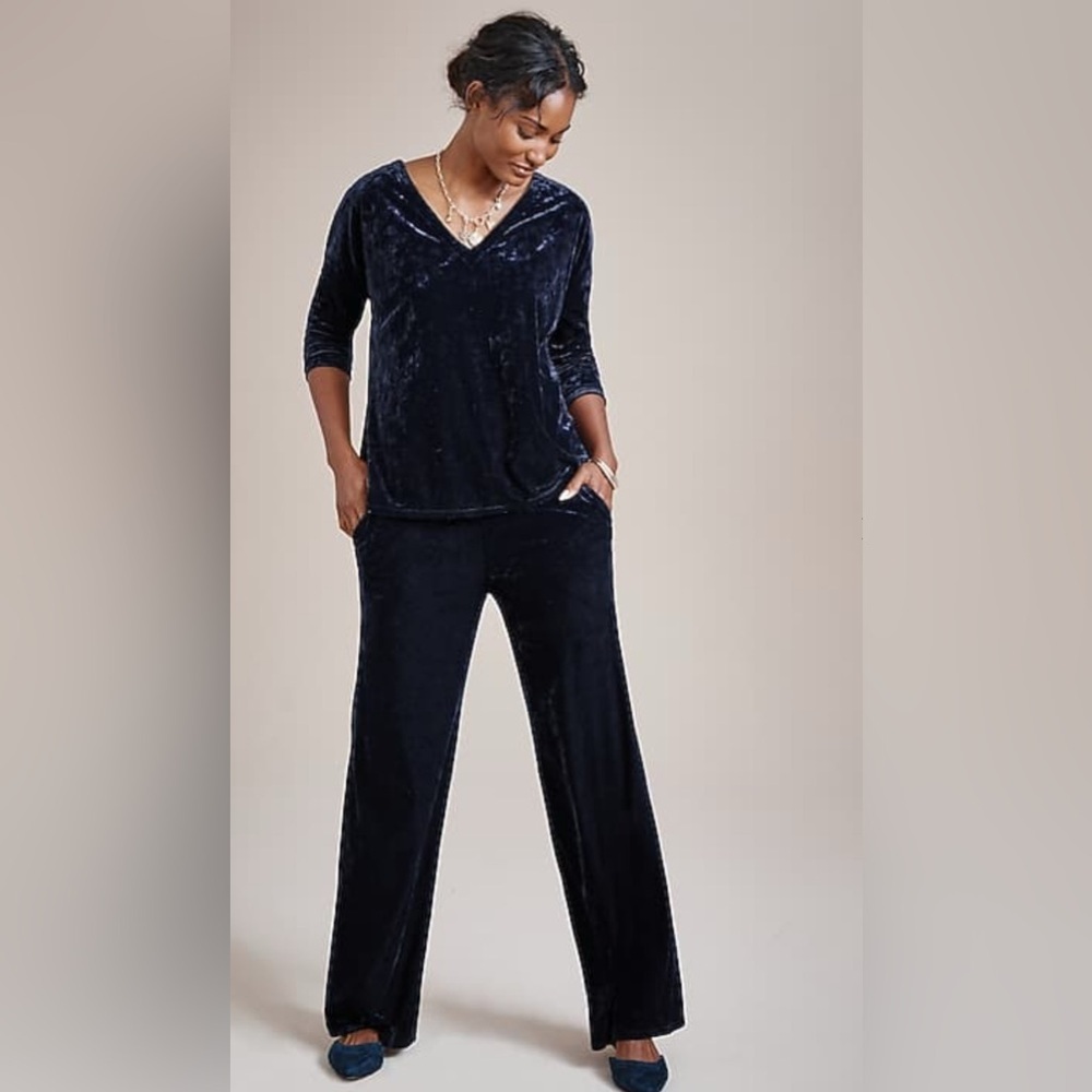 J. Jill Black Velvet Wide Leg Pants weaver collection size medium